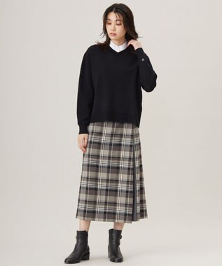 J.PRESS LADIES 【洗える】テトロンレーヨン/ウール milledタータン スカート ベージュチェック系