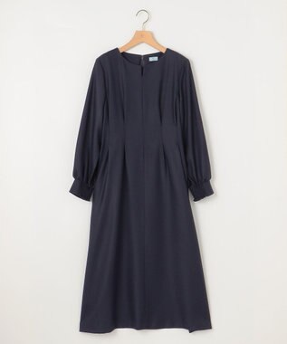 組曲 ウールジョーゼット スリットネックワンピース ネイビー系