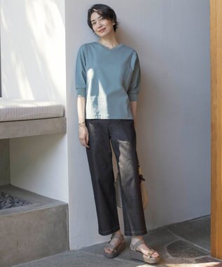 J.PRESS LADIES S 【洗える】ハイパワーデニムツイル ワイド パンツ ブラック系