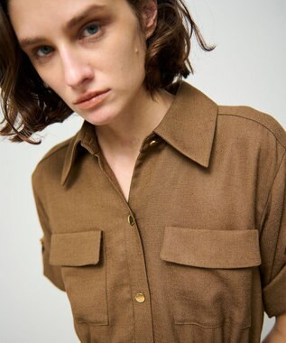 GRACE CONTINENTAL リネンタッチサファリドレス ブラウン