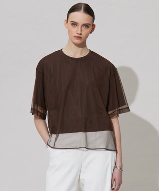 【接触冷感・UVケア・速乾・洗える】 チュールレイヤード カットソー