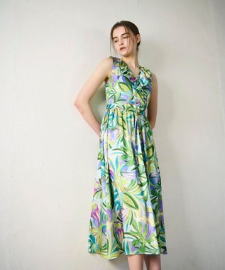 GRACE CONTINENTAL リーフプリントワンピース グリーン