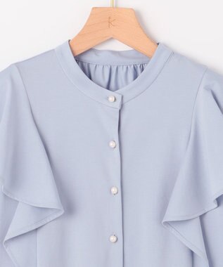 組曲 【UVケア】プレーティング天竺 パールボタンブラウス ベビーブルー系