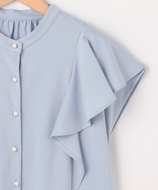 組曲 【UVケア】プレーティング天竺 パールボタンブラウス ベビーブルー系