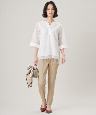 自由区 S 【UVカット・接触冷感・洗える】コットンサテンテーパード パンツ ベージュ