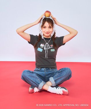 OP／FILA 【Ocean Pacific×ハローキティ】ワッペンリンガーチビTシャツ チャコールグレー