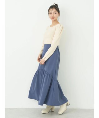 earth music&ecology ハートネック袖パールニットプルオーバー Ivory