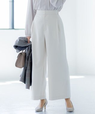 組曲 T/Rツイルストレッチ ワイドパンツ アイボリー系