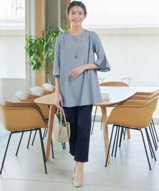 Tiaclasse 【新色追加】シフォンフレア袖チュニックブラウス サックス