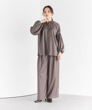 #Newans 【洗濯機可/しわになりにくい】シャーリングネック ボリュームスリーブブラウス モカブラウン