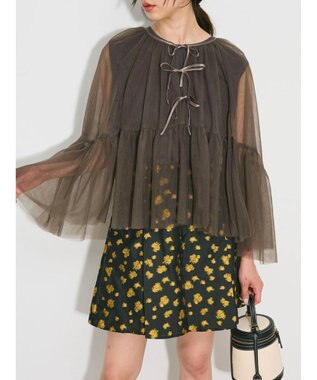 Green Parks リボンチュールデザインブラウス Khaki