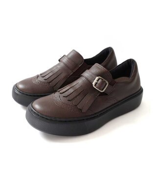 Pointer 日本製 本革フリンジ付き厚底ローファー ブラウン