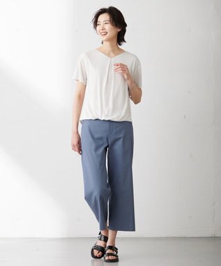 J.PRESS LADIES 【WEB限定カラーあり・セットアップ対応・洗える・撥水・防汚】コットンFITTYシャーク ワイド アンクル パンツ ダルブルー系