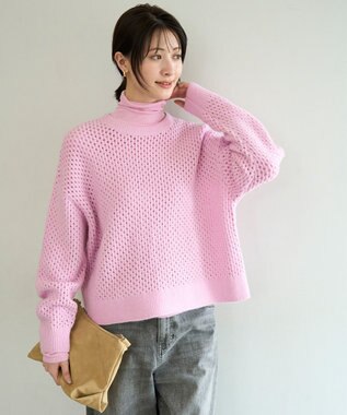 UNFILO L 【野呂佳代さん着用】ふわふわニット メッシュプルオーバー ピンク