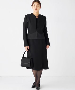 自由区 FORMAL 【ストレッチ/前開きワンピース】平二重 ジャケット+ワンピース ブラック系