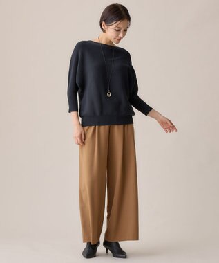 自由区 【WEB限定・洗える】コットンストレッチホールガーメントドルマン ニット ネイビー系