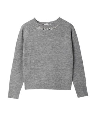 Green Parks ビジュー付きニットプルオーバー Gray Mixture