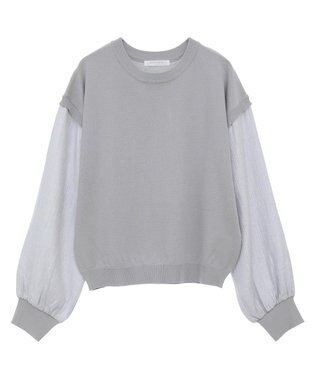 Green Parks 袖光沢ドッキングニットプルオーバー Gray