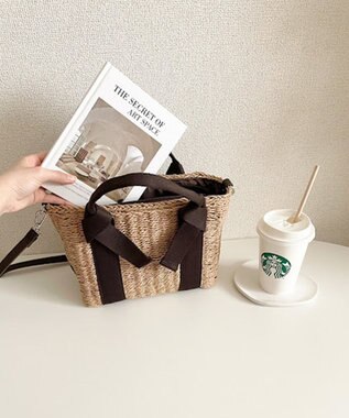 LA BAGAGERIE 【maison vert】 【ペーパー素材・多収納】リボンハンドル2WAYかごバッグ チョコ