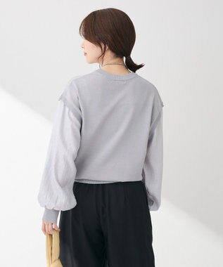 Green Parks 袖光沢ドッキングニットプルオーバー Gray