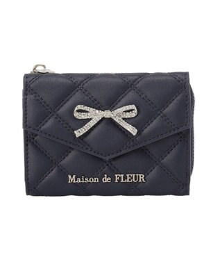Maison de FLEUR リボンビジューキルティングウォレット Navy
