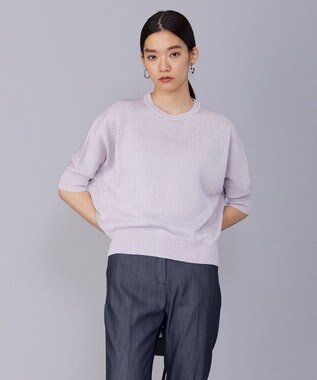 ICB L 【WEB限定カラーあり・洗える】ペーパーブレンドシャインニット 五分袖プルオーバー パールグレー系