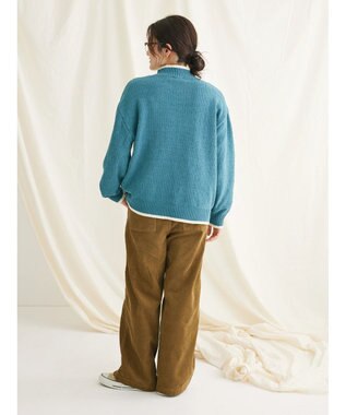 CRAFT STANDARD BOUTIQUE 洗えるモールニット配色プルオーバー Blue