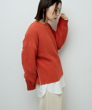 Green Parks かのこ編モックネックニットプルオーバー Orange