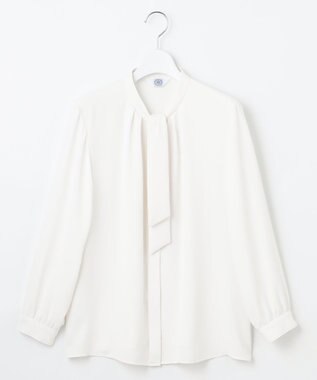 J.PRESS LADIES S 【洗える】パウダージョーゼット ボウタイ バンドカラー ブラウス ホワイト系