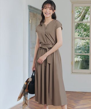 Tiaclasse 【トップス&スカートセット・洗える】ストレッチタフタセットアップ モカ