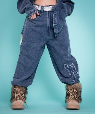 WEGO 【ユニセックス着用YD/ウエスト調整可/MLサイズ展開】グラフィックデニムパンツ デニム中濃加工色