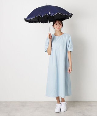 MOONBAT 【WEB限定】POLO RALPH LAUREN（ポロ ラルフローレン）晴雨兼用日傘 長傘 ワンポイントベア刺繍 フリル 一級遮光 遮熱 UV ディープブルー