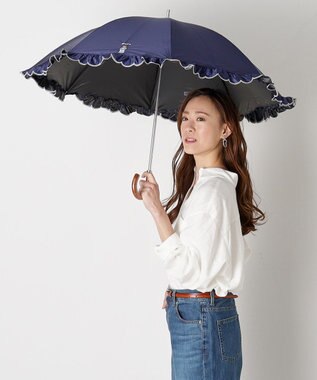 MOONBAT 【WEB限定】POLO RALPH LAUREN（ポロ ラルフローレン）晴雨兼用日傘 長傘 ワンポイントベア刺繍 フリル 一級遮光 遮熱 UV ディープブルー