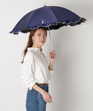 MOONBAT 【WEB限定】POLO RALPH LAUREN（ポロ ラルフローレン）晴雨兼用日傘 長傘 ワンポイントベア刺繍 フリル 一級遮光 遮熱 UV ディープブルー