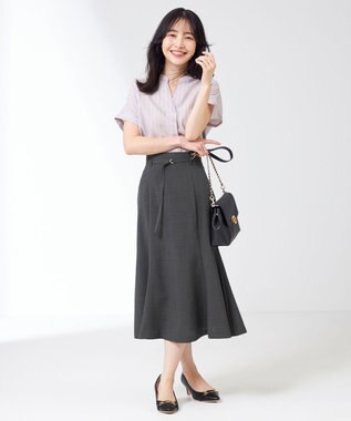 ANY SIS 【洗える】スキッパーイージー シャツ ピンクストライプ