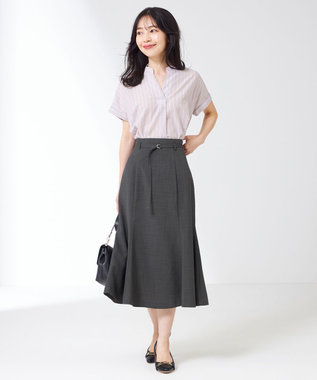 ANY SIS 【洗える】スキッパーイージー シャツ ピンクストライプ