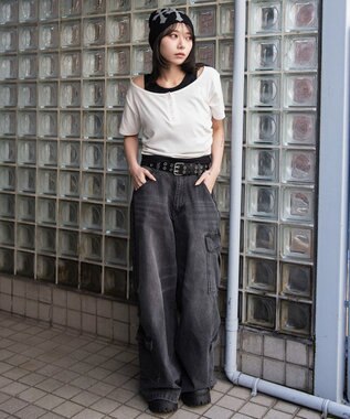 WEGO レイヤードキーネック半袖T ホワイト