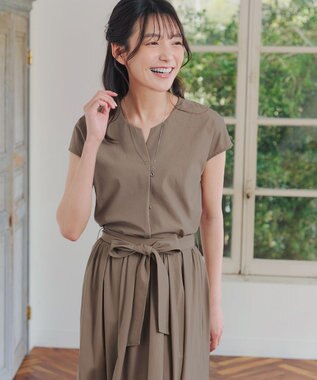 Tiaclasse 【トップス&スカートセット・洗える】ストレッチタフタセットアップ モカ