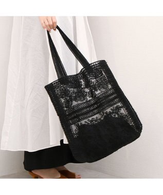 UNBILLION カシュカシュ cachecache / レース縦型トートバッグ ブラック