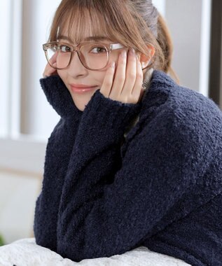 Tiaclasse 【着丈が選べる】ハイネックブークレカーディガン ロング丈ネイビー