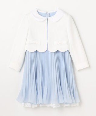 ANY KIDS 【2点セット】リボンボレロジャケット+シフォンプリーツ ワンピース サックスブルー