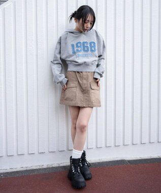 WEGO グラフィックショートプルパーカー 杢グレー