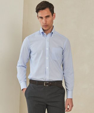 GOTAIRIKU 春夏向け【形態安定】SUMMERPREMIUMPLEATS_ボタンダウンカラー 長袖ドレスシャツ(25/26年モデル) サックスブルー系