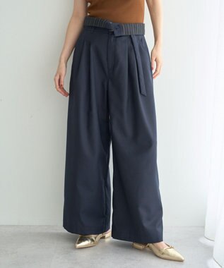 YECCA VECCA ベルト付き2wayタックワイドパンツ Navy