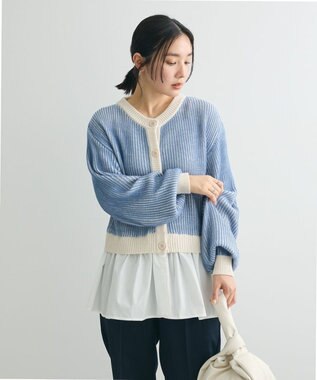 Green Parks 配色リブドッキングチュニック Blue