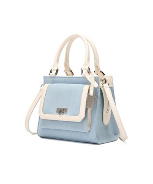 style code 【MERCURYDUO/マーキュリーデュオ】デニムコンビ　フラップハンドバッグ サックス