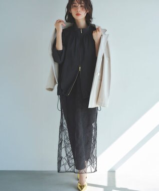 23区 2WAY ストレッチタフタ ボリュームスリーブブルゾン ブラック系