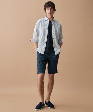 JOSEPH ABBOUD 【フランス産リネン×尾州の技術・清涼感】ノルマンディリネントップジャージー Vネック Tシャツ ネイビー系