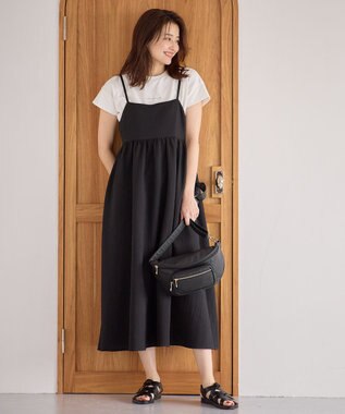 ANY 【洗濯機可能】ギンガムギャザーワンピース ブラック