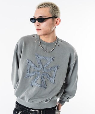 WEGO 【ユニセックス着用ITEM】ブリーチハトメロゴプルオーバー グレー